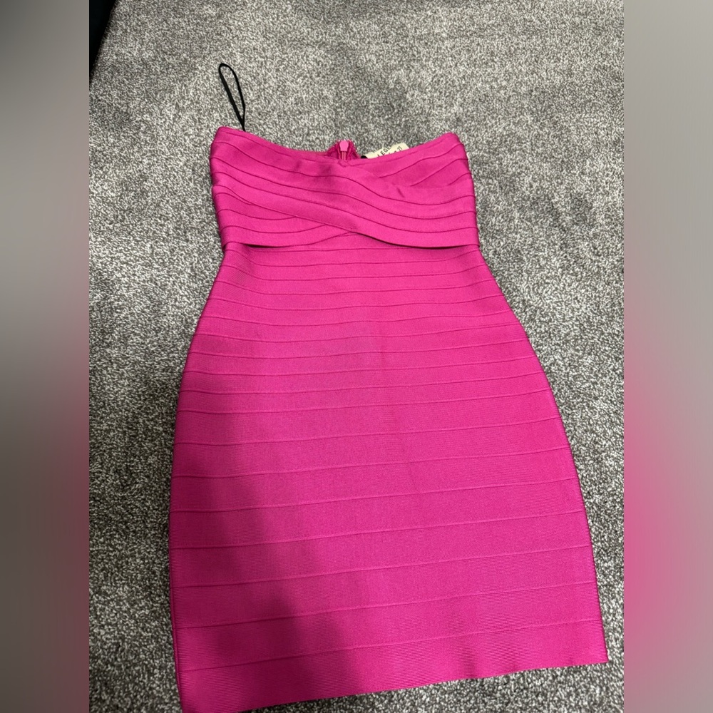 hot pink herve ledger bandage dress